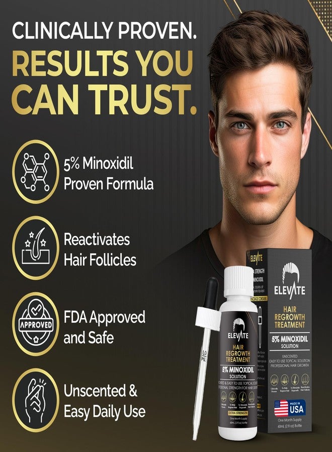 Elevate Hair Regrowth Treatment 5% Minoxidil Solution for Hair Growth - Extra Strength Topical Hair Growth Serum for Thicker, Fuller Hair 2 Fl Oz Made in USA - Image 2